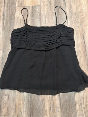 GAP 100%Silk Black Pleated Spaghetti Strap Camisole